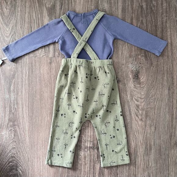 Grayson Collective Boys 2 Pc Outfit 12M Blue Ribbed Bodysuit Green Mushroom Set - Picture 9 of 11